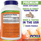 NOW Foods Slippery Elm 400 mg 300 Vegetarian Capsules side view