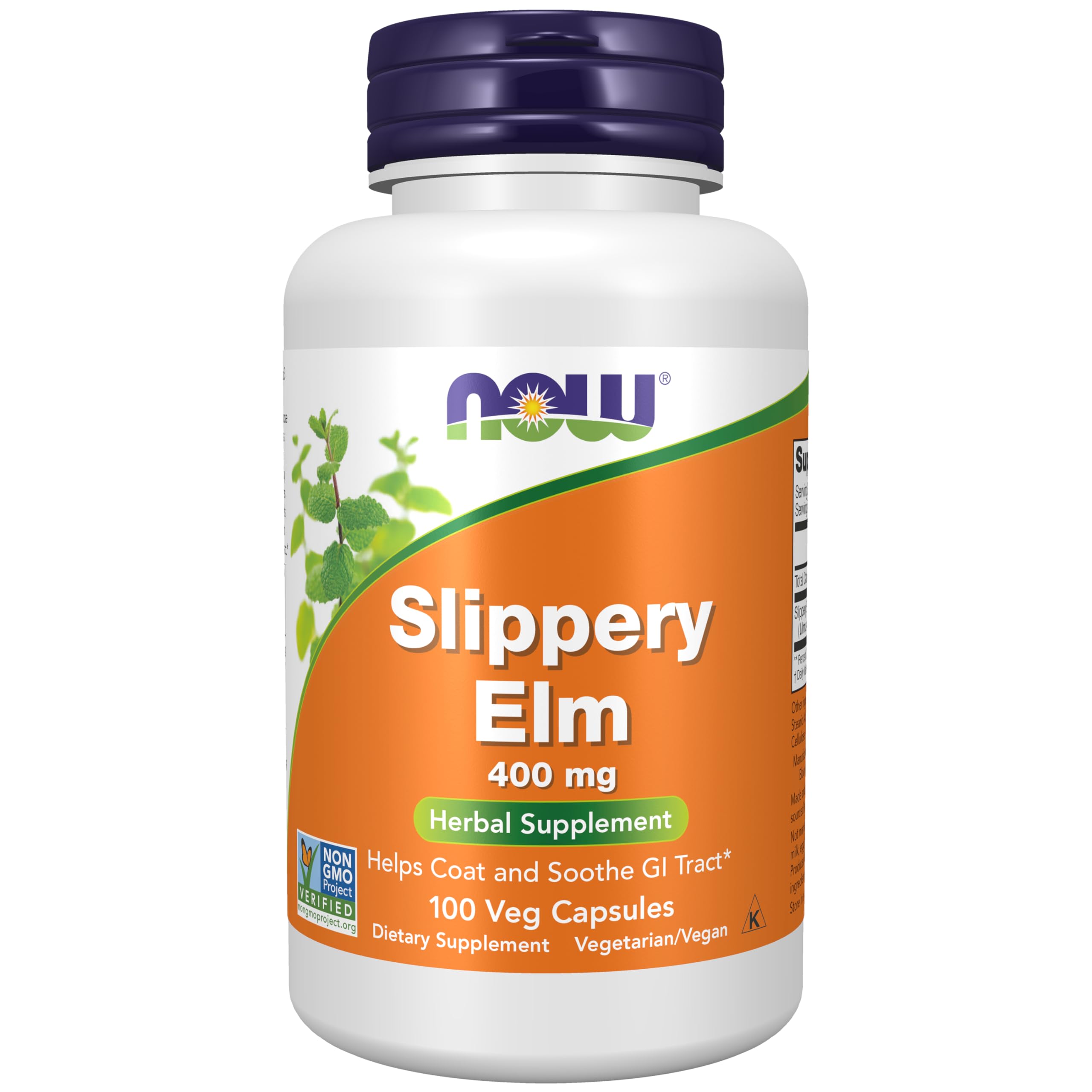 NOW Foods Slippery Elm 400mg capsules front view