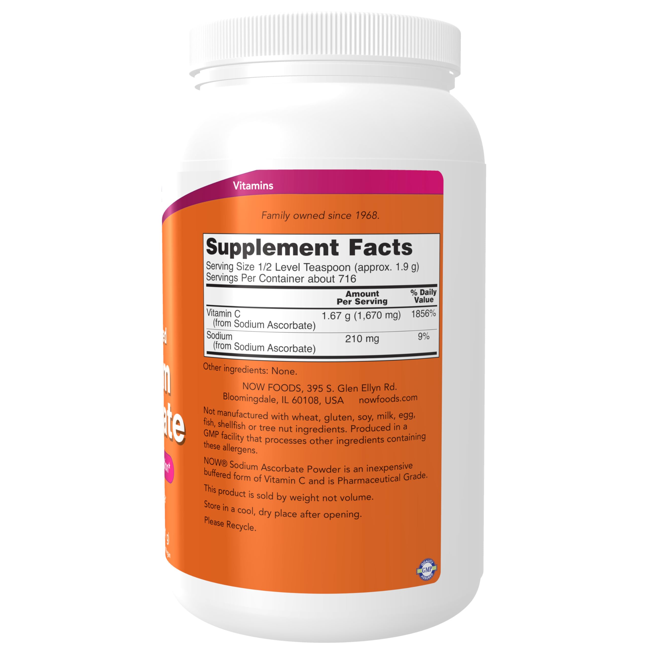 NOW Foods Sodium Ascorbate Powder 1474g packaging details