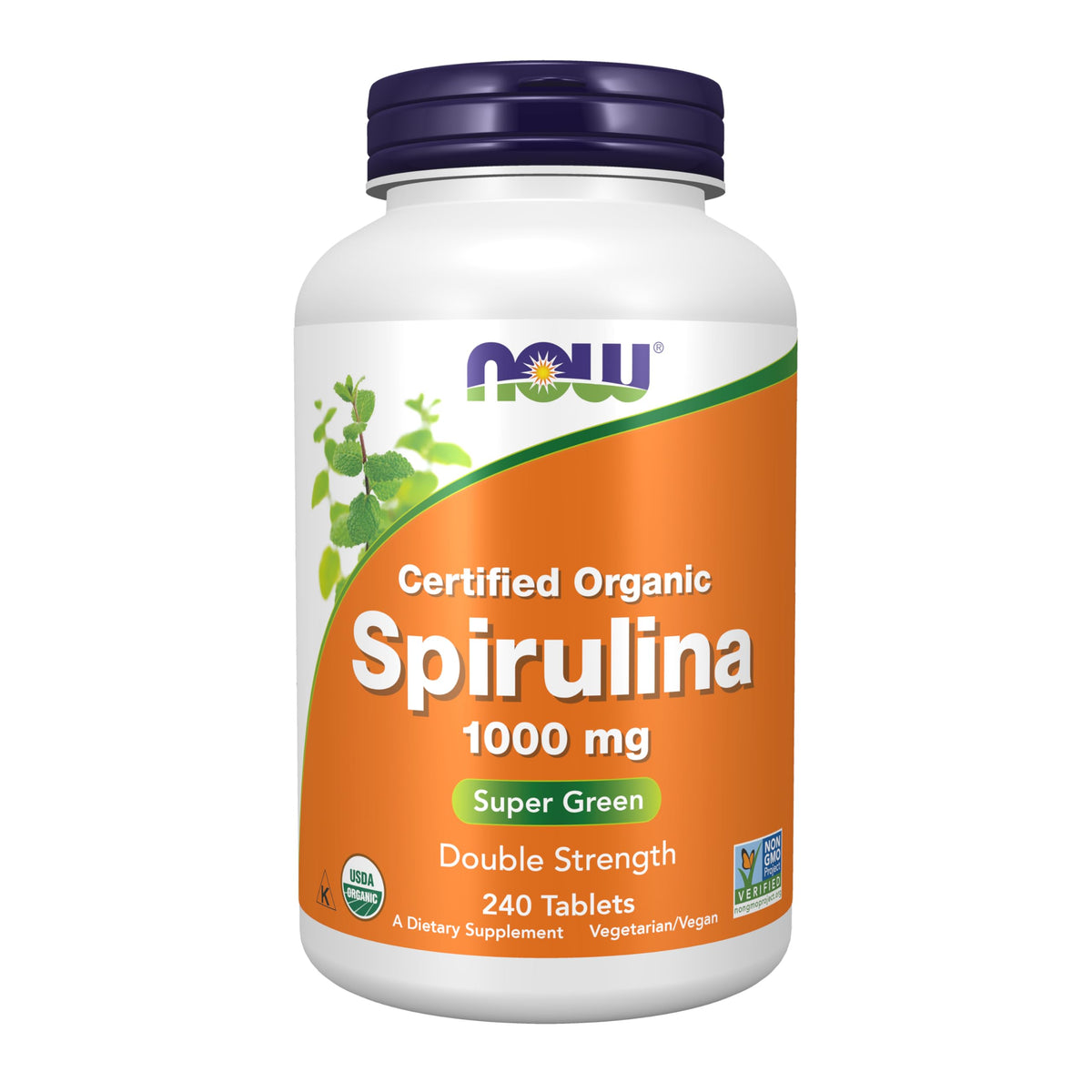 NOW Foods Spirulina 1000 mg Double Strength Tablets front view