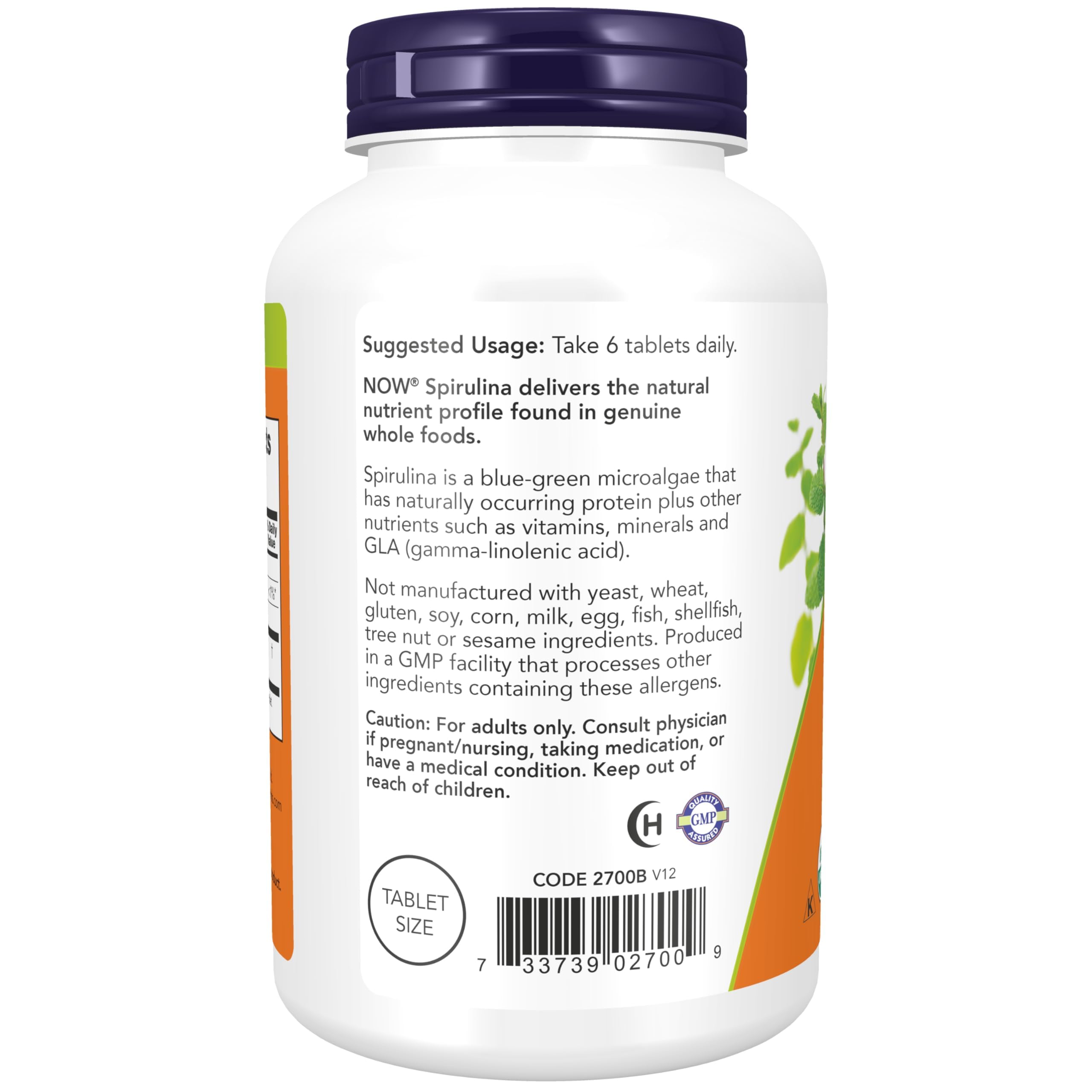 NOW Foods Spirulina Tablets bottle top view