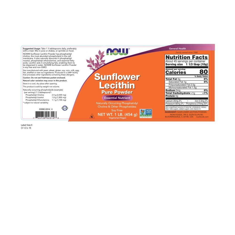 NOW Foods Sunflower Lecithin Powder 454g packaging