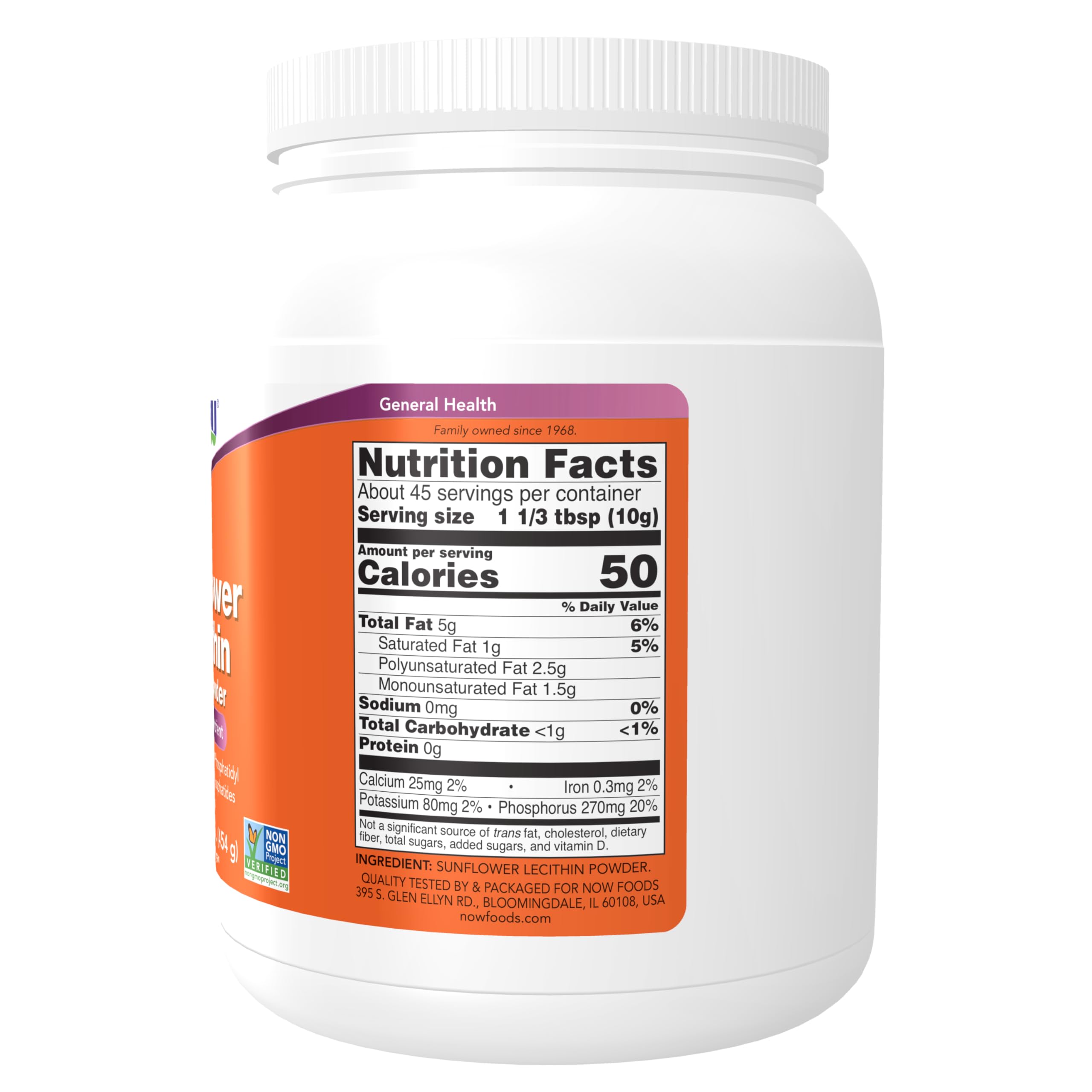 NOW Foods Sunflower Lecithin Powder 544g packaging details