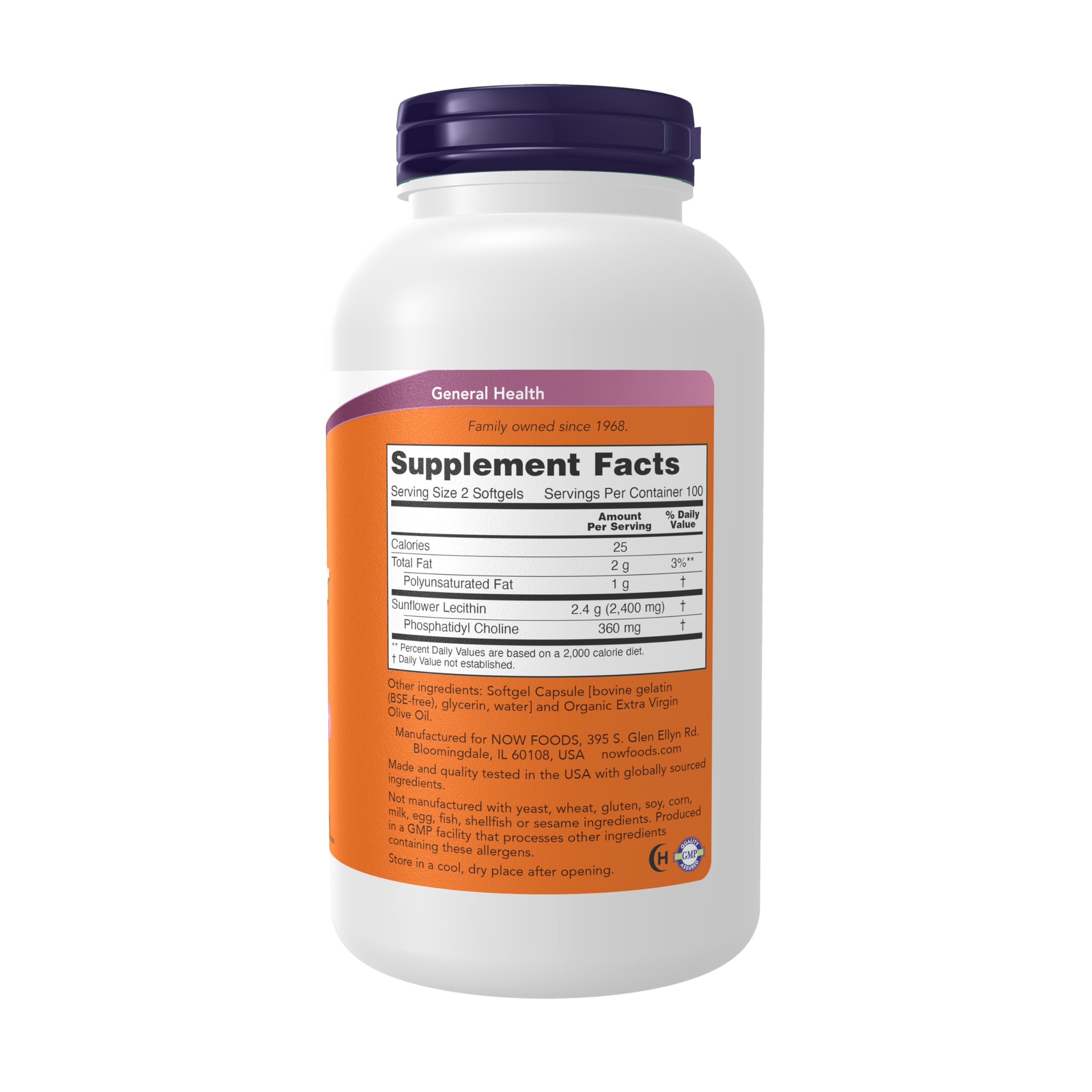 NOW Foods Sunflower Lecithin Softgels packaging side view