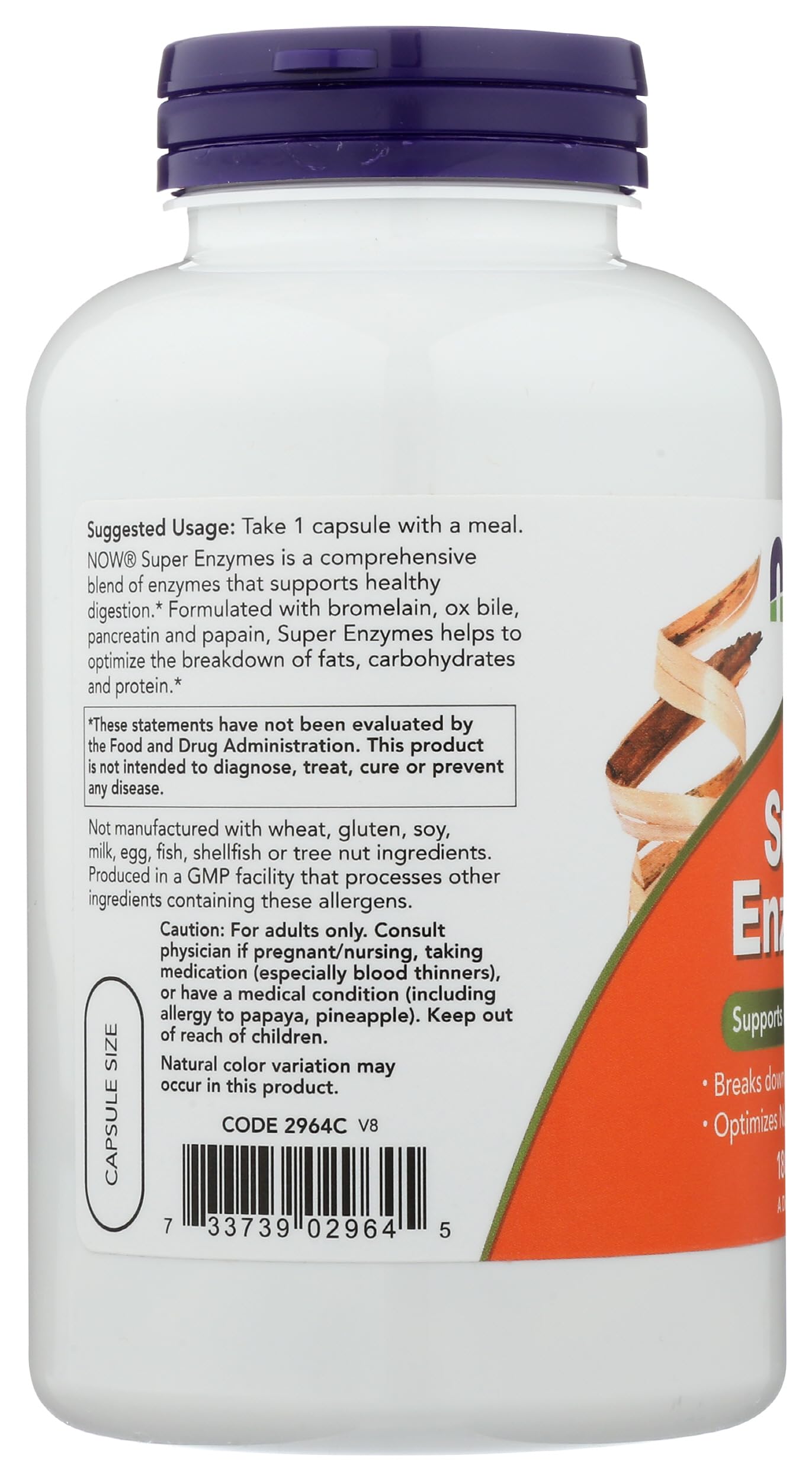 NOW Foods Super Enzyme Caps with a measuring spoon
