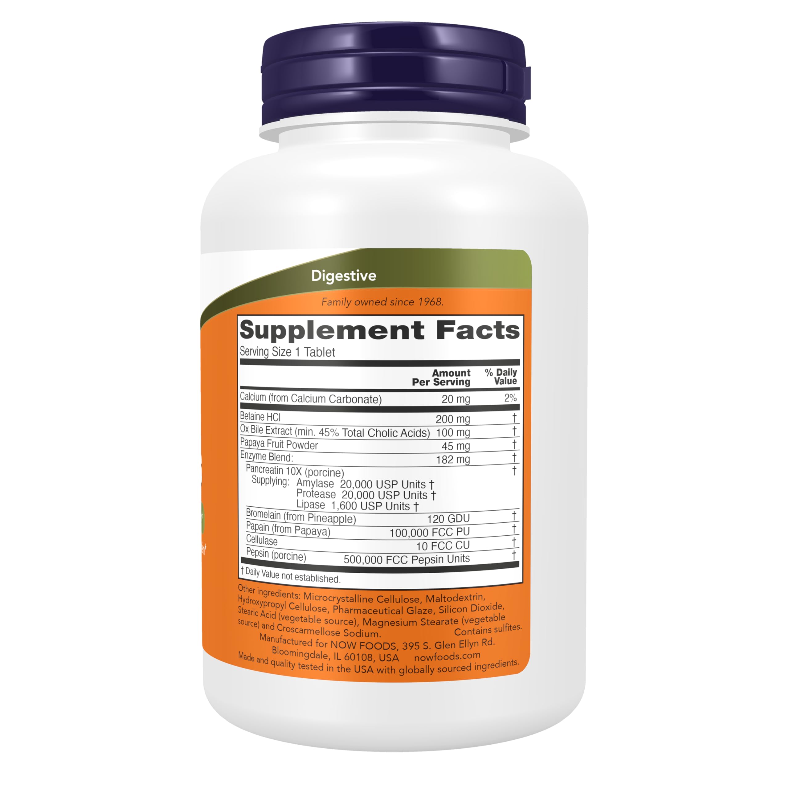 NOW Foods Super Enzymes 200g tablets side view