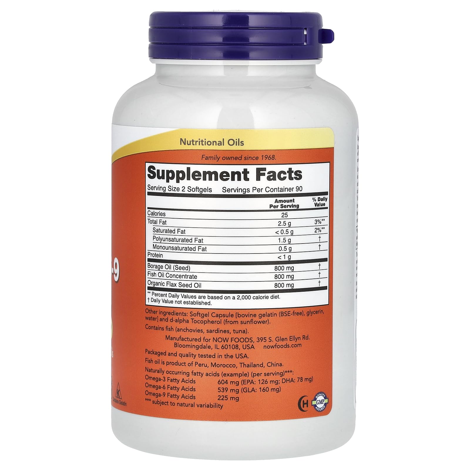 NOW Foods Super Omega 3.6-9 softgels bottle with label