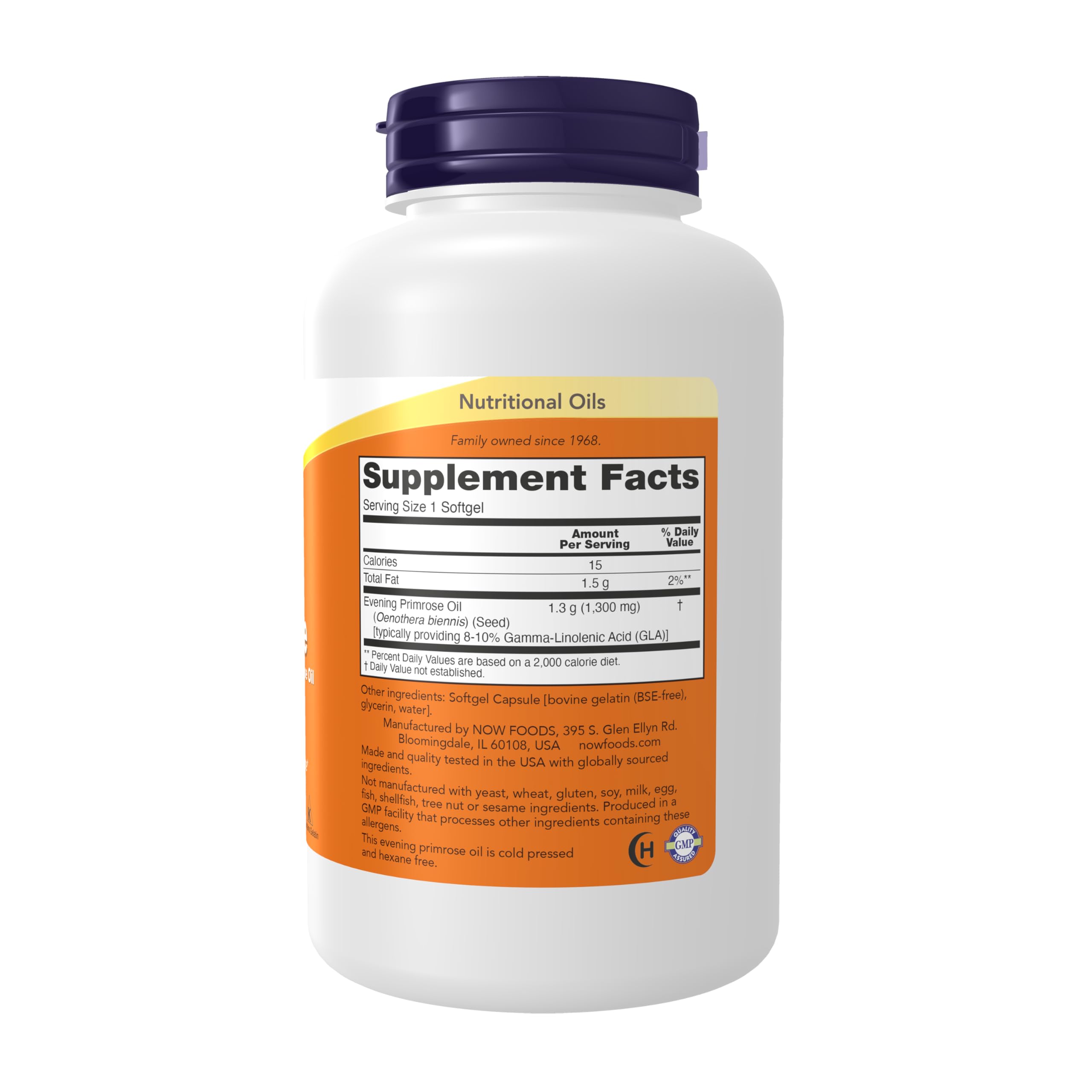 NOW Foods Super Primrose Oil 1300mg softgels bottle side view
