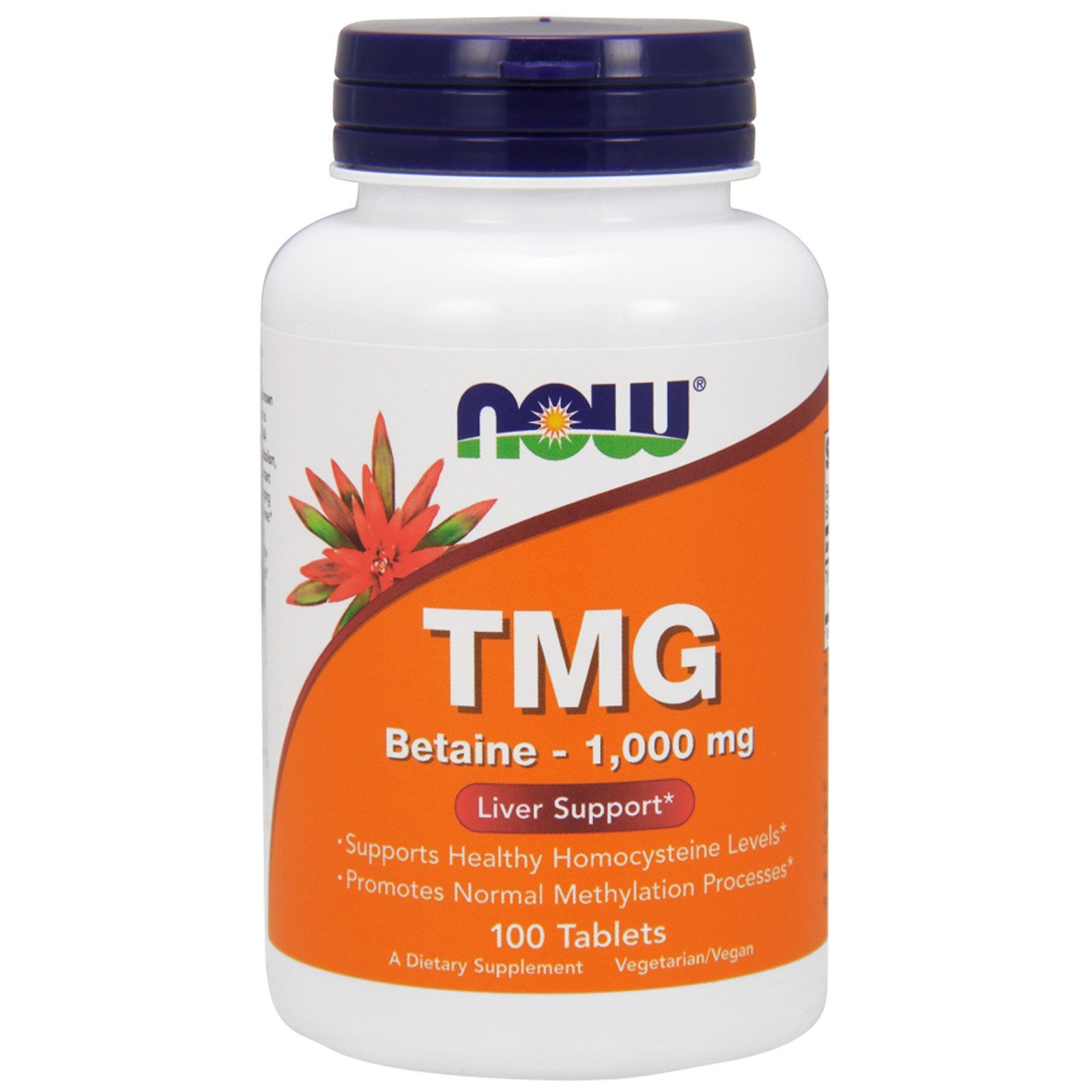 NOW Foods TMG 1000mg supplement 100 tablets pack of 2 front view