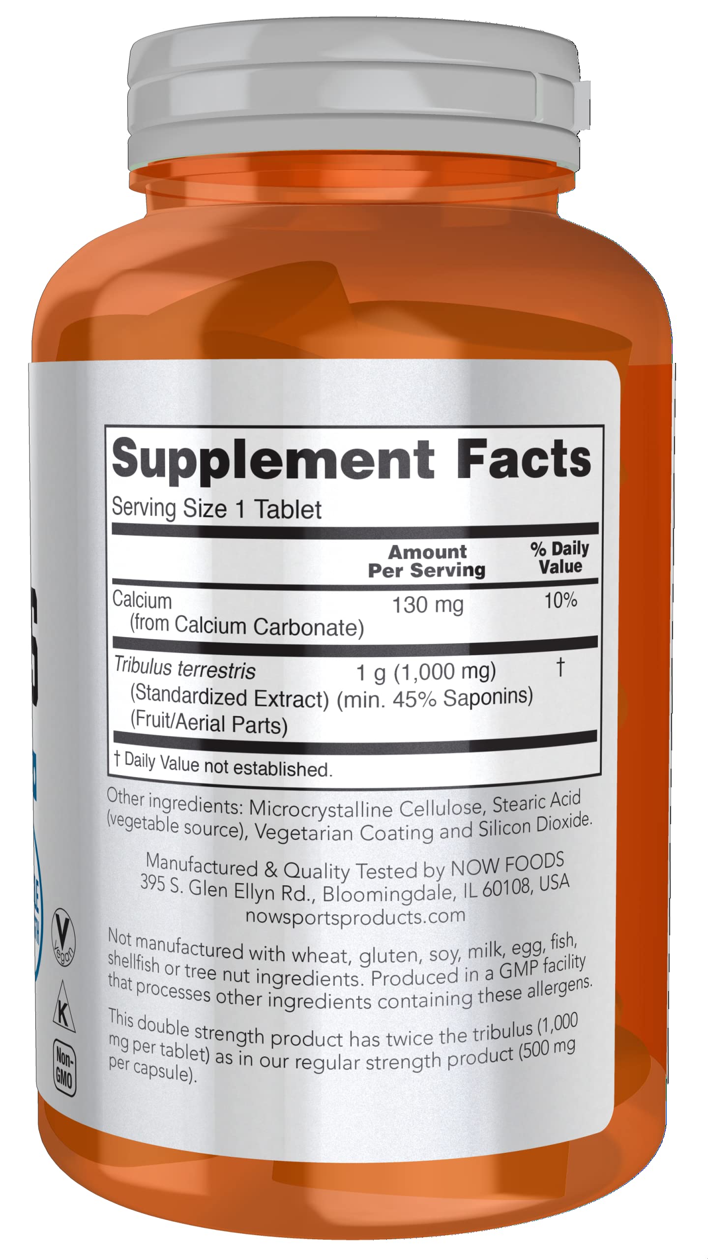 NOW Foods Tribulus 1000 mg Standardised Extract side view