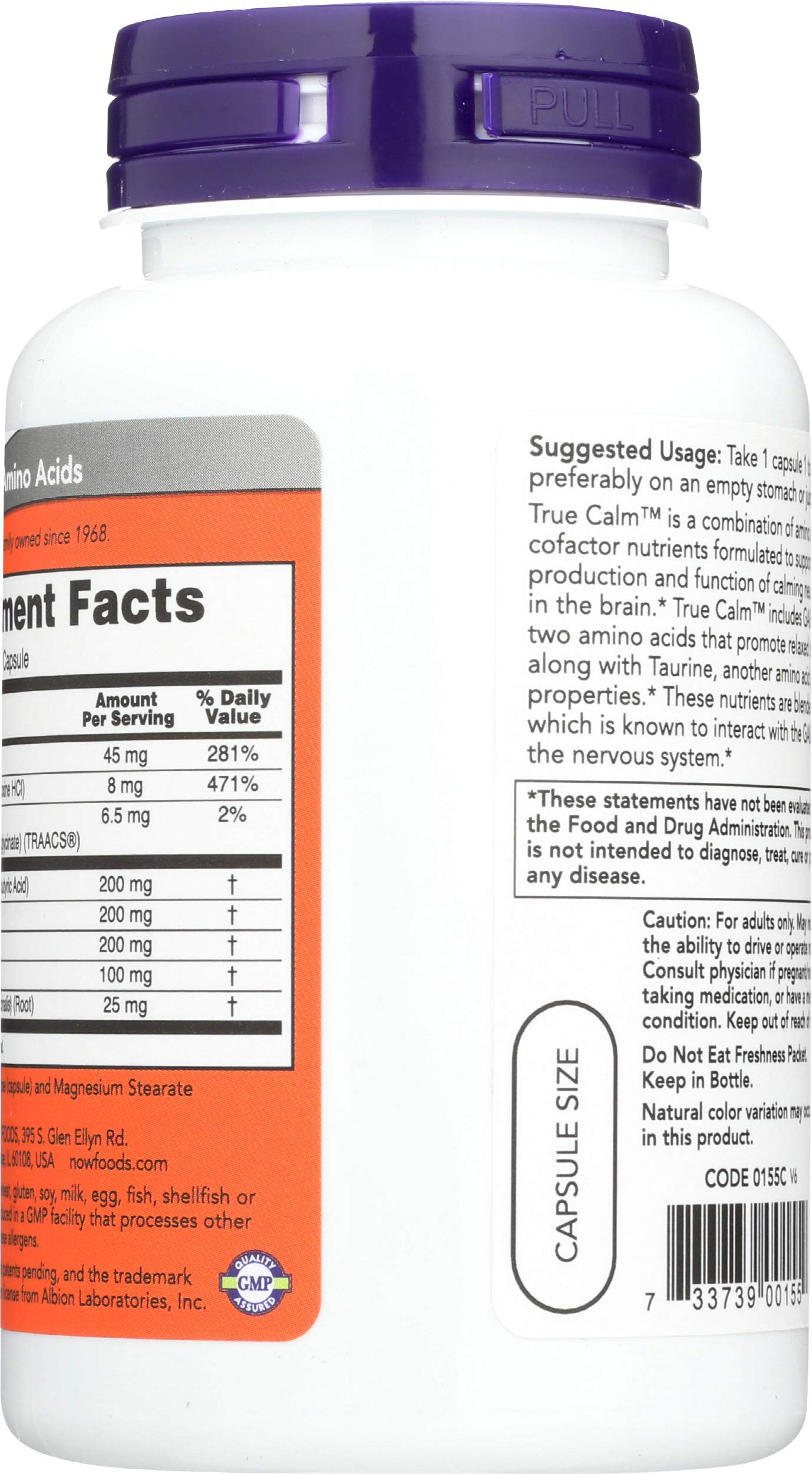 NOW Foods True Calm Amino daily wellness 90 Caps two pack side view