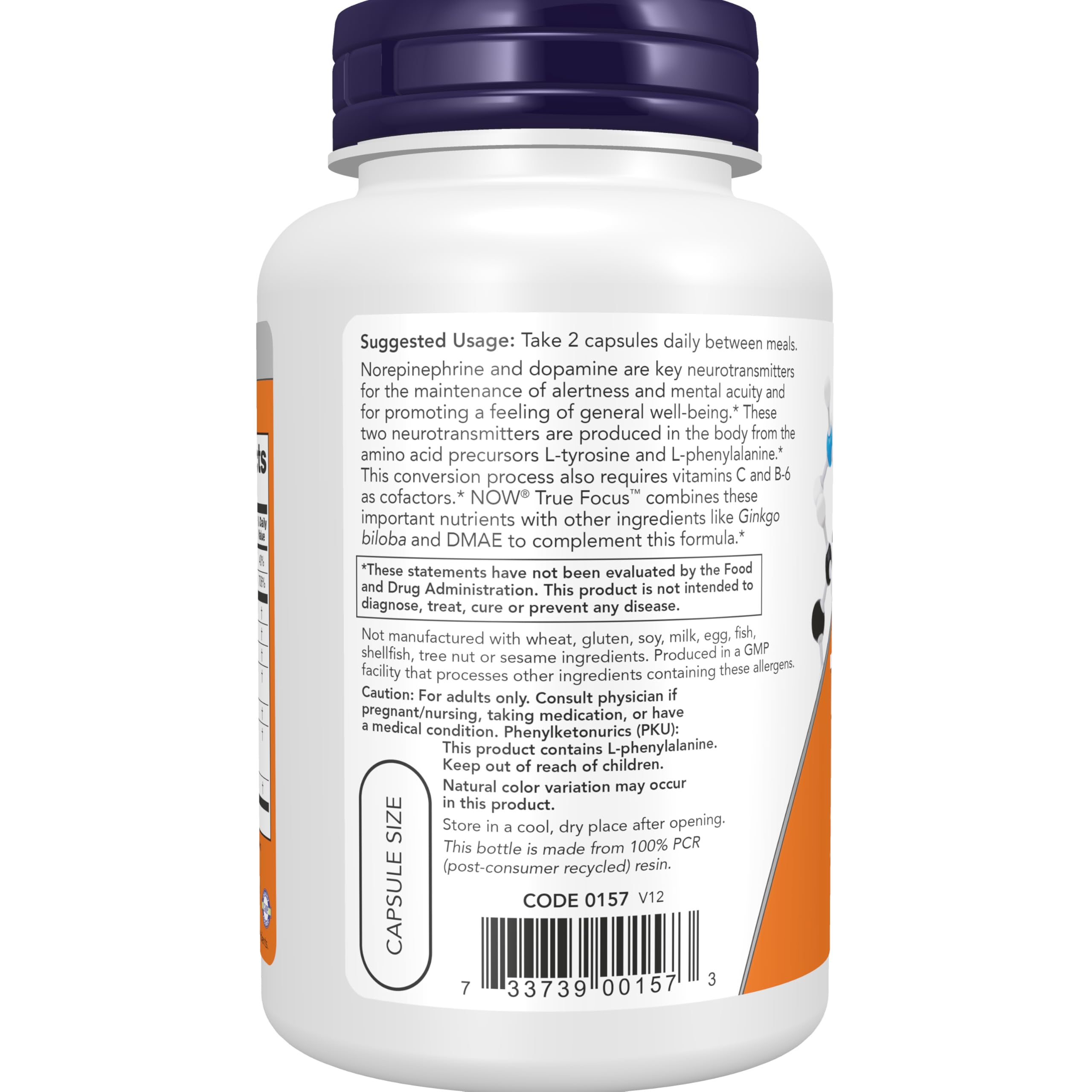 NOW Foods True Focus 90 VCaps packaging with nutritional information