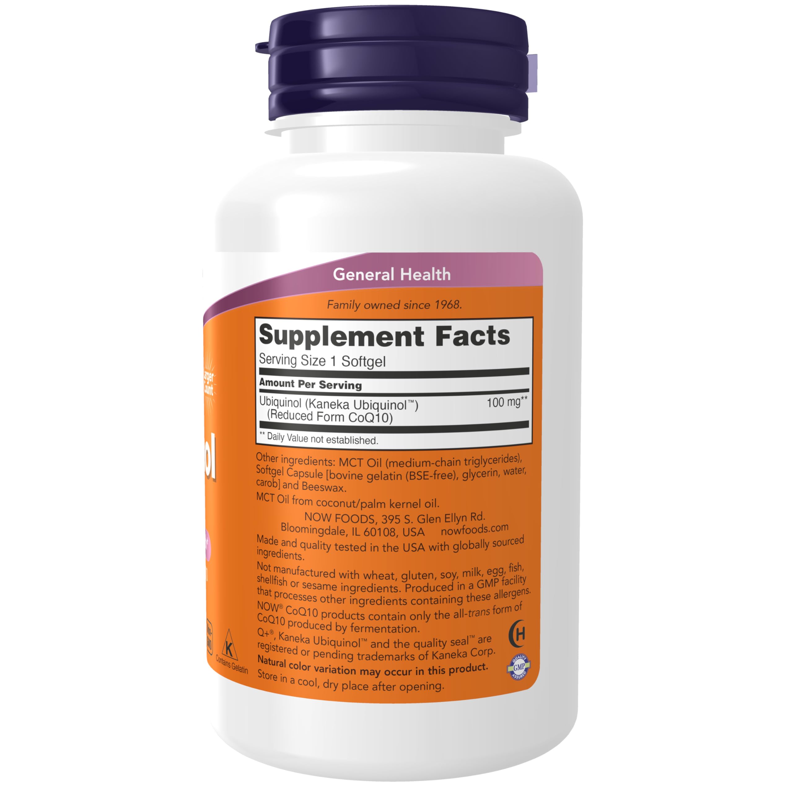NOW Foods Ubiquinol CoQ10 120g softgel capsules back view