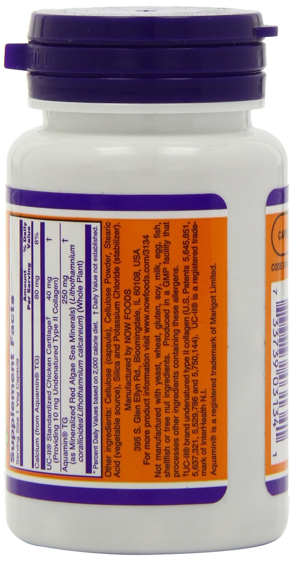 NOW Foods UC-II Collagen 60 VegiCaps with Aquamin display