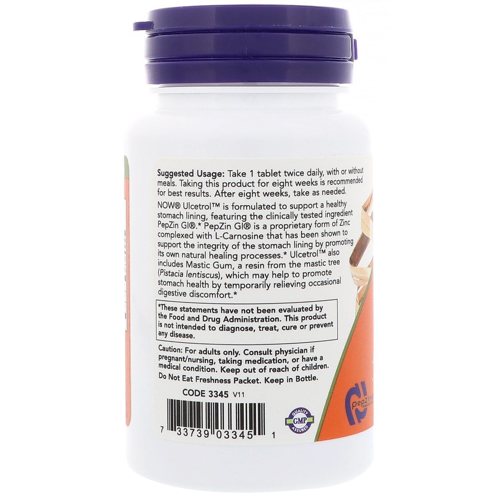 NOW Foods Ulcetrol 60 Tablets side view showing tablet details