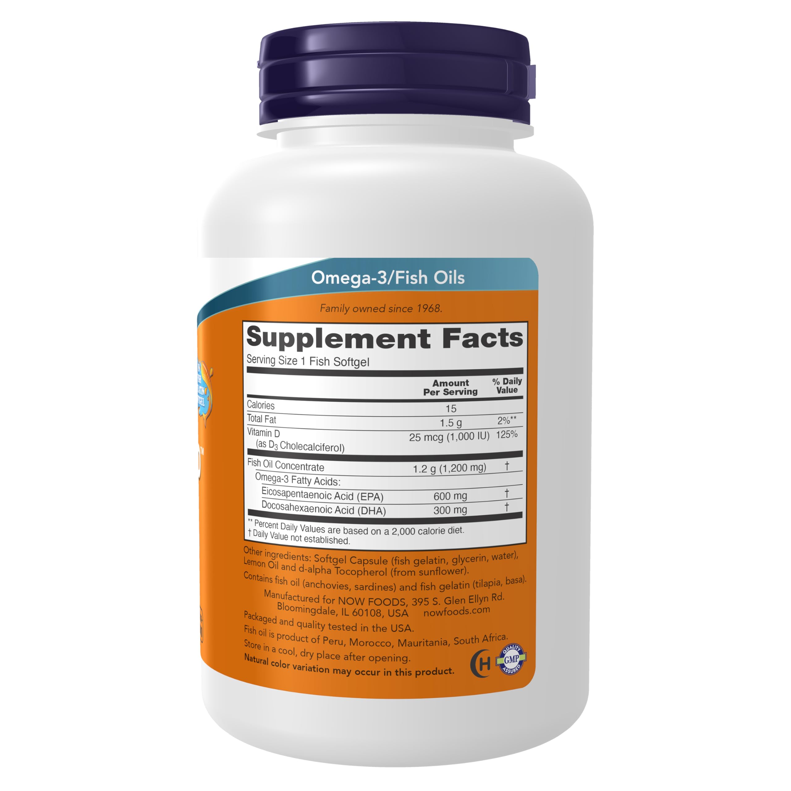 NOW Foods Ultra Omega 3-D Fish Oil Softgels side view