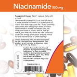 NOW Foods Vitamin B-3 Niacinamide 500mg capsules back view