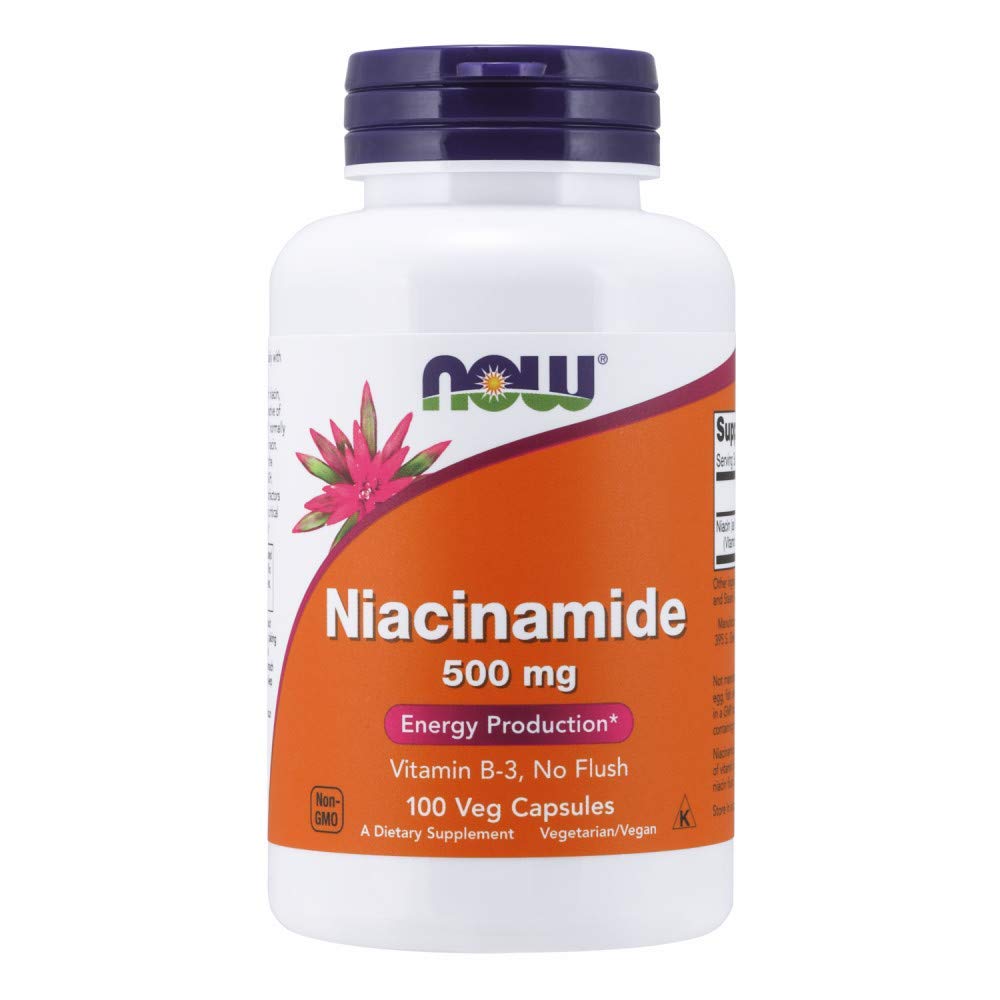 NOW Foods Vitamin B-3 Niacinamide 500mg capsules front view