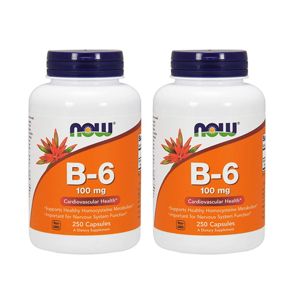 NOW Foods Vitamin B-6 100mg capsules front view
