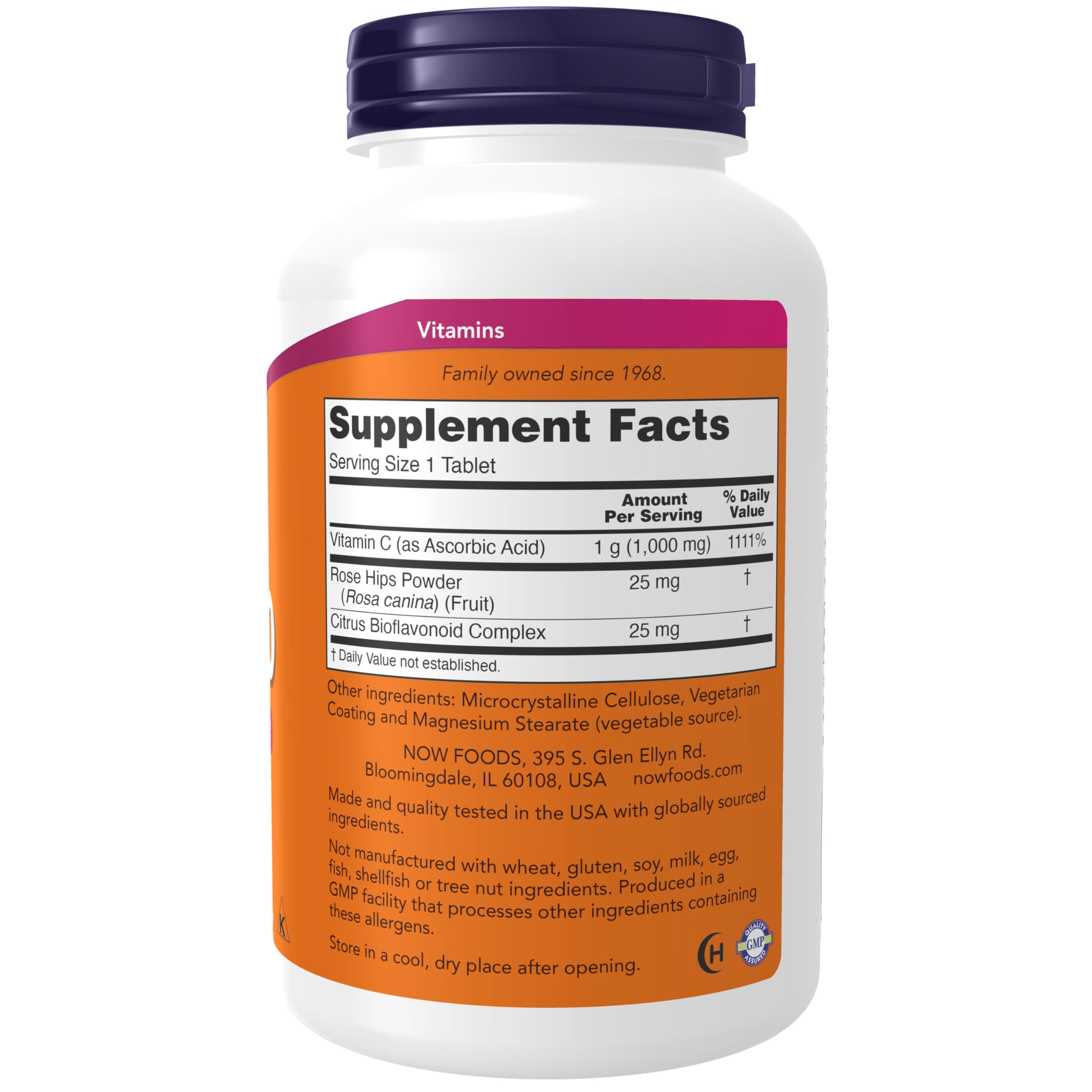 NOW Foods Vitamin C-1000 tablets showing dosage information