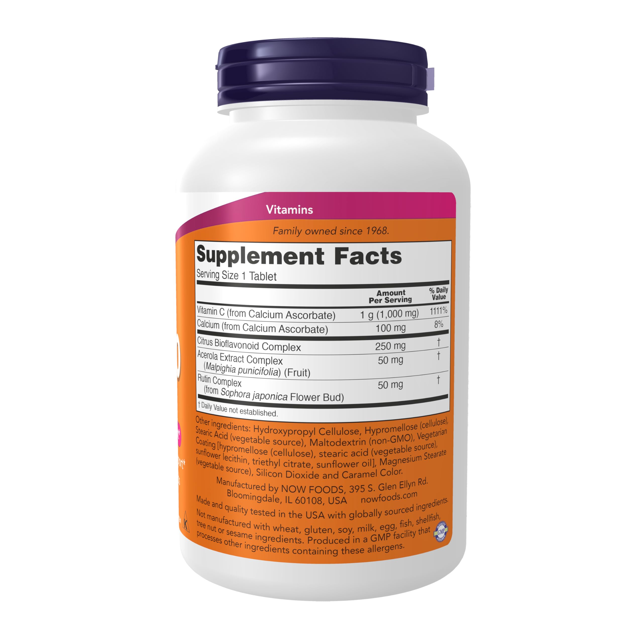NOW Foods Vitamin C 1000mg packaging side view