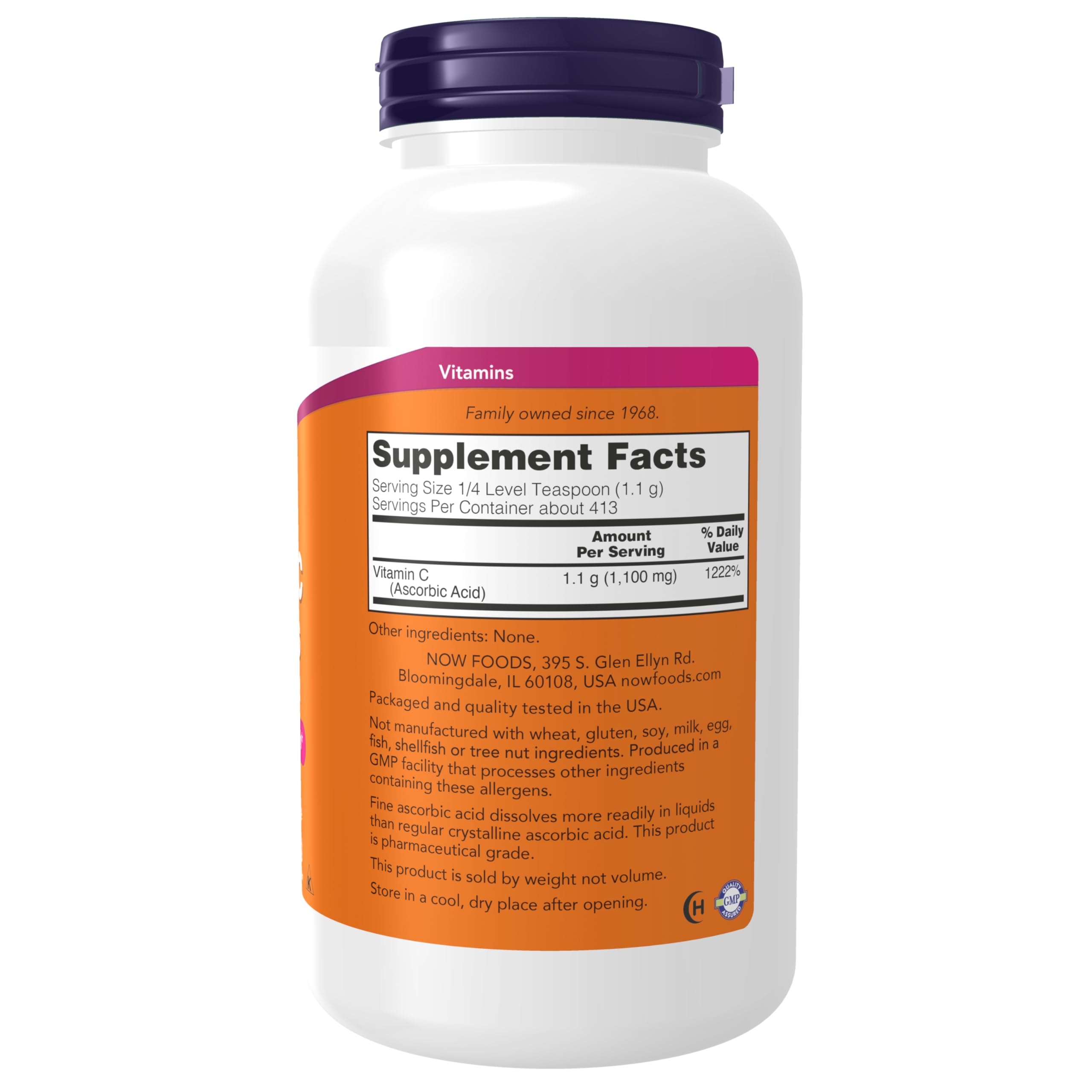 NOW Foods Vitamin C Pure Powder packaging side view