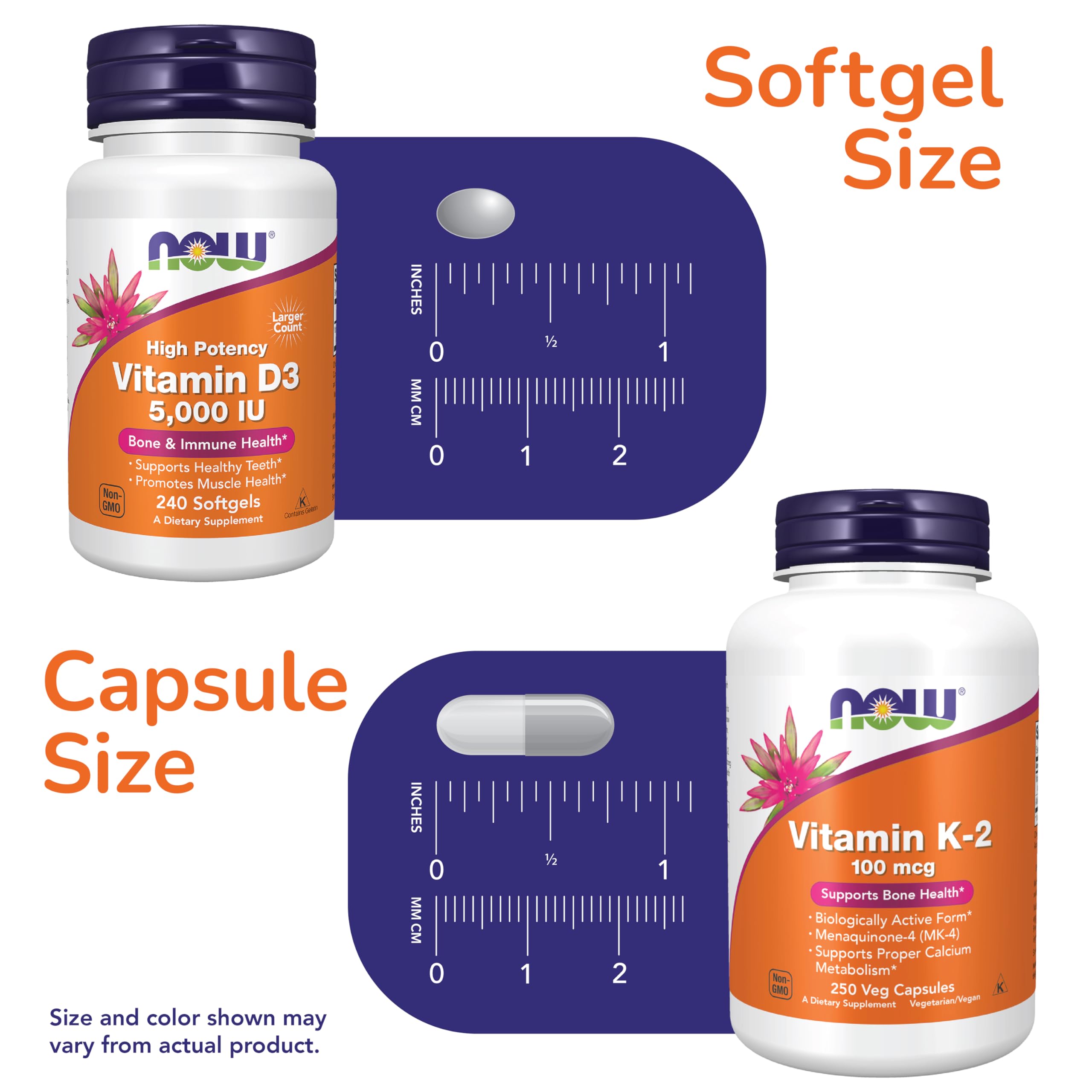 NOW Foods Vitamin D-3 & K-2 liquid softgels packaging