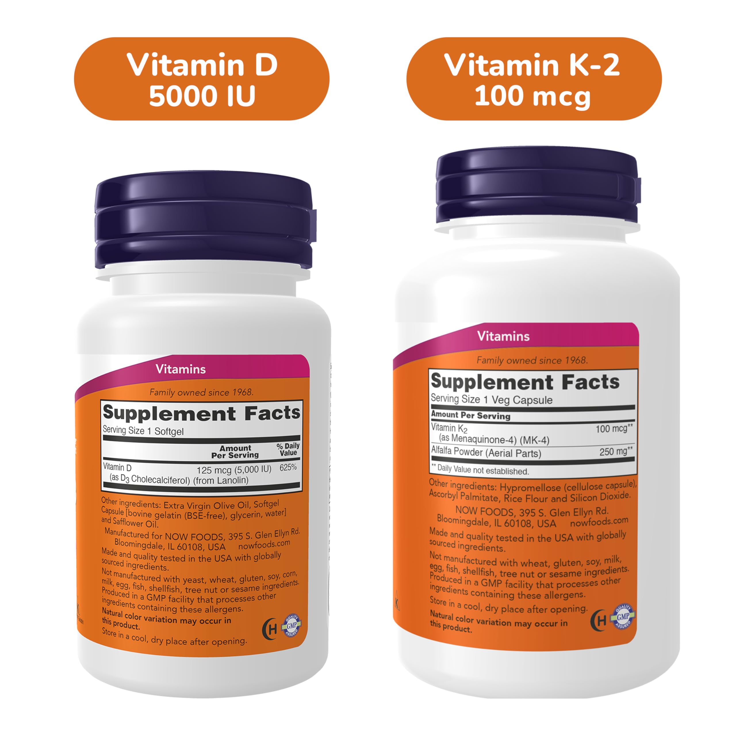 NOW Foods Vitamin D-3 & K-2 liquid softgels side view