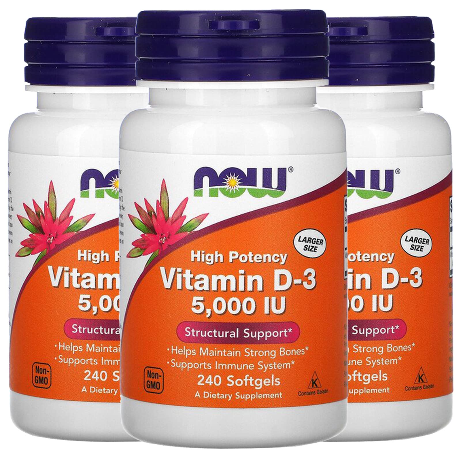 NOW Foods Vitamin D-3 Softgels 5000 IU front view