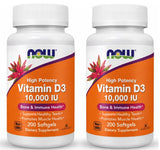 NOW Foods Vitamin D3 250 mcg 200 softgels front view