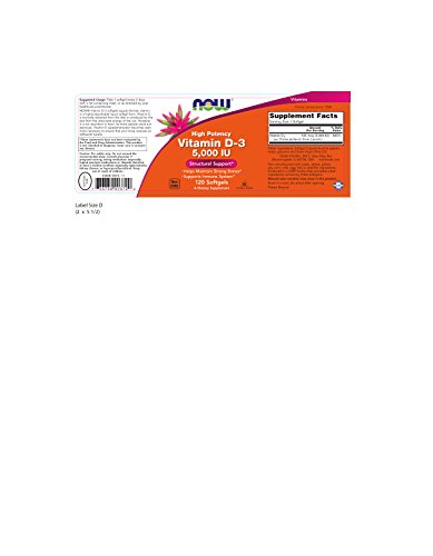 NOW Foods Vitamin D3 5000 IU 360 capsules back view
