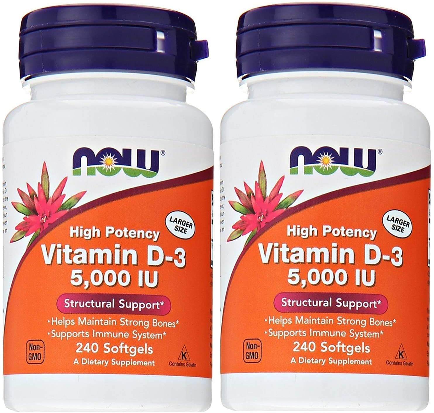NOW Foods Vitamin D3 5000 IU liquid softgel front view