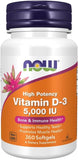 NOW Foods Vitamin D3 5000 IU softgels front view