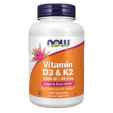 NOW Foods Vitamin D3 & K2 capsules 1000 IU 45 mcg front view