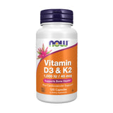 NOW Foods Vitamin D3 & K2 VegiCaps 120 Count front view