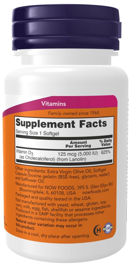 NOW Foods Vitamin D3 softgels close-up