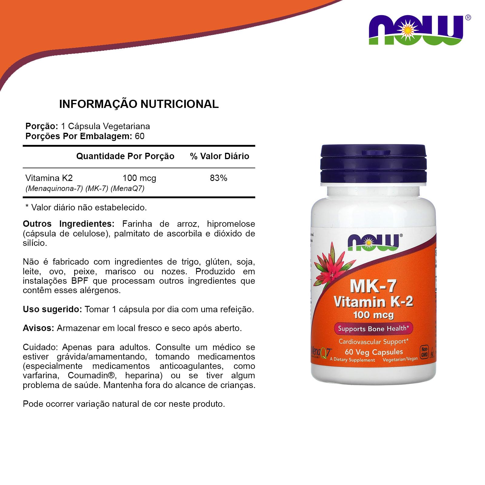 NOW Foods Vitamin K-2 (MK7) Veg Capsules back view