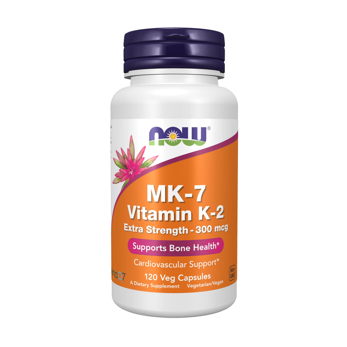 NOW Foods Vitamin K2 MenaQ7 MK-7 300mcg 60 Veg Capsules front view