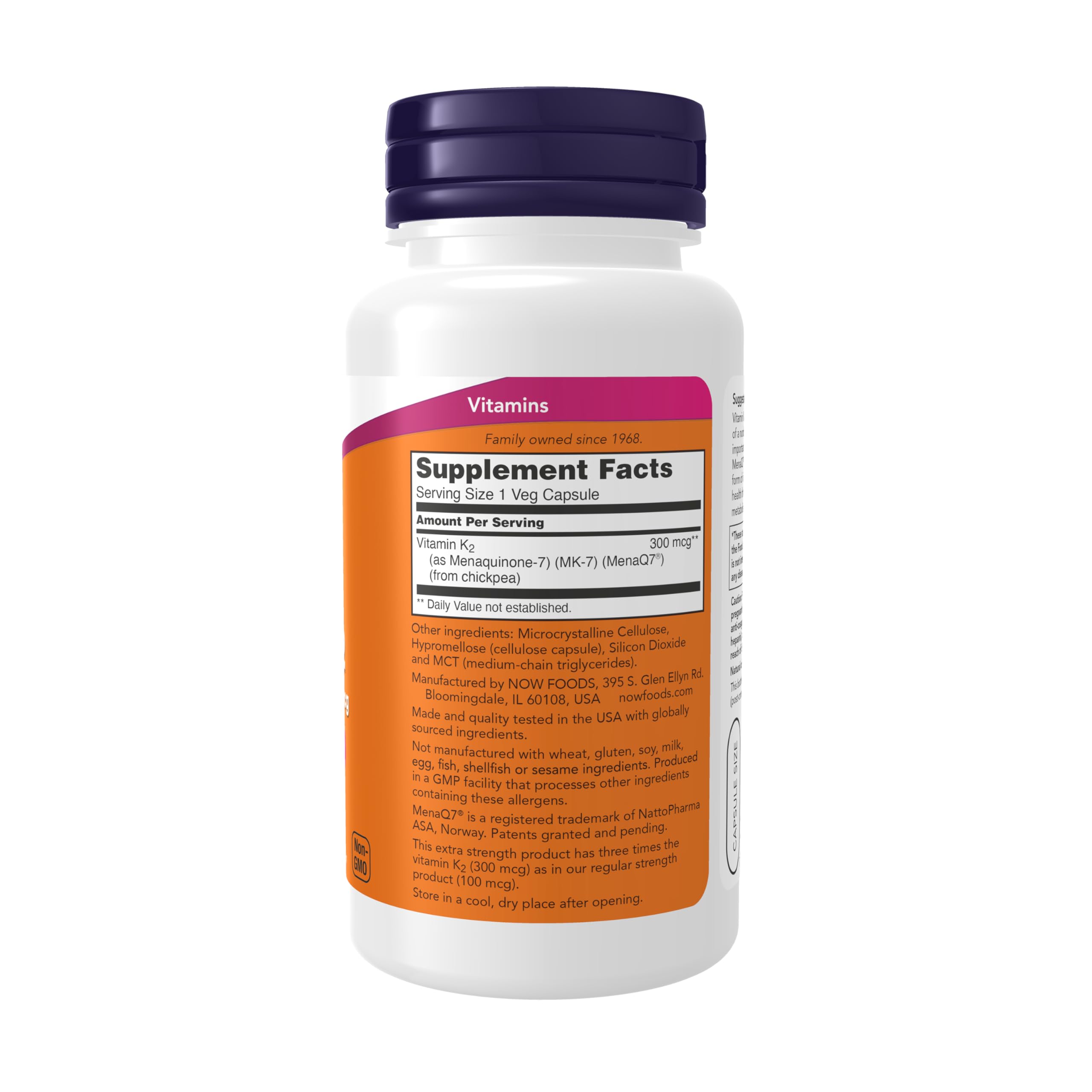 NOW Foods Vitamin K2 MenaQ7 MK-7 300mcg supplement facts