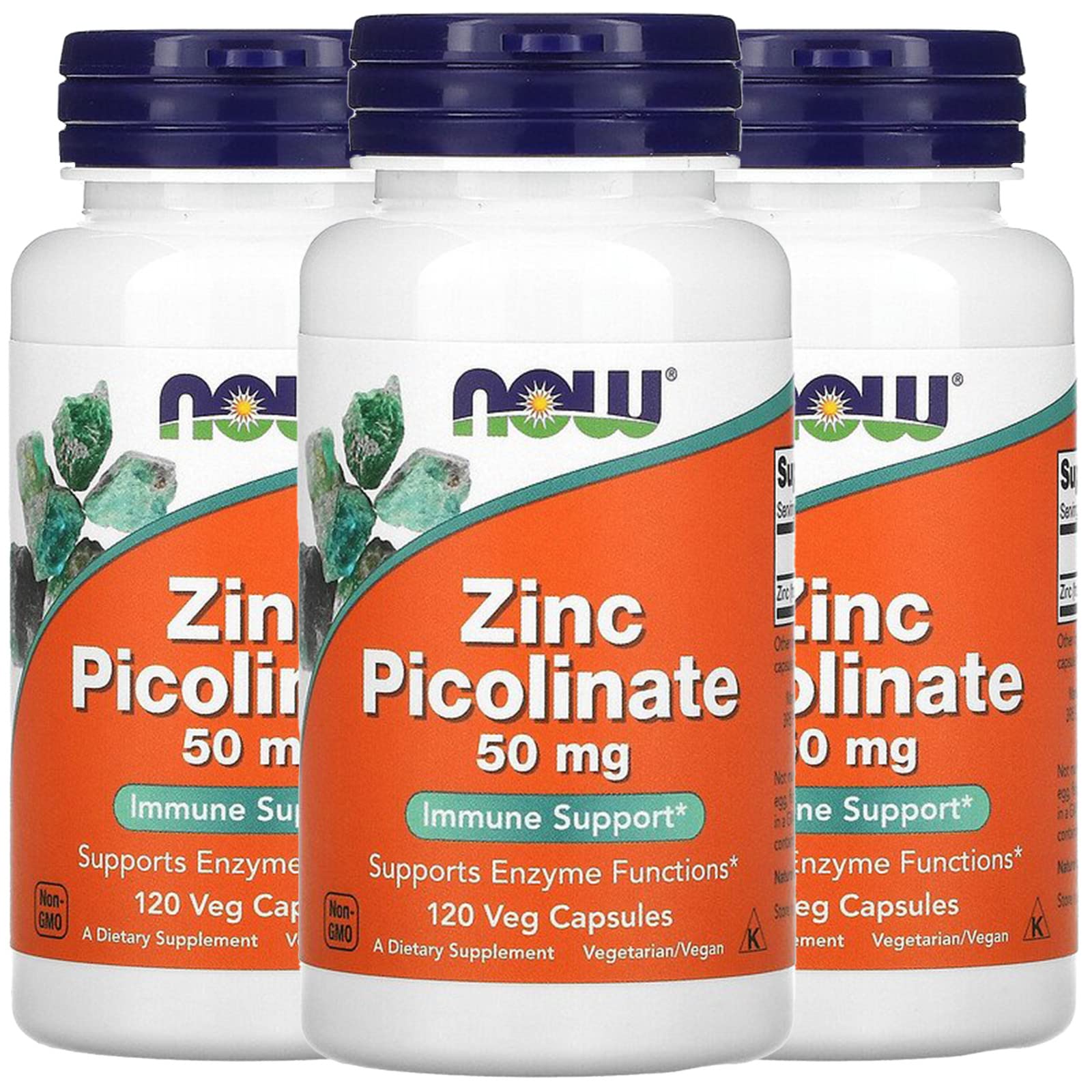 NOW Foods Zinc Picolinate 50mg 120 Veg Capsules front view