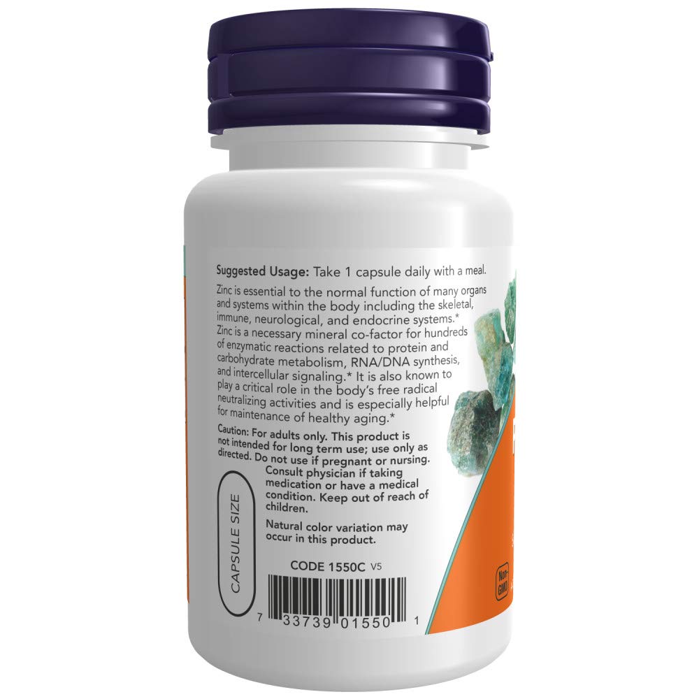 NOW Foods Zinc Picolinate 50mg 60 Capsules back view