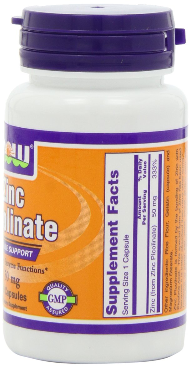 NOW Foods Zinc Picolinate 50mg 60 Capsules packaging