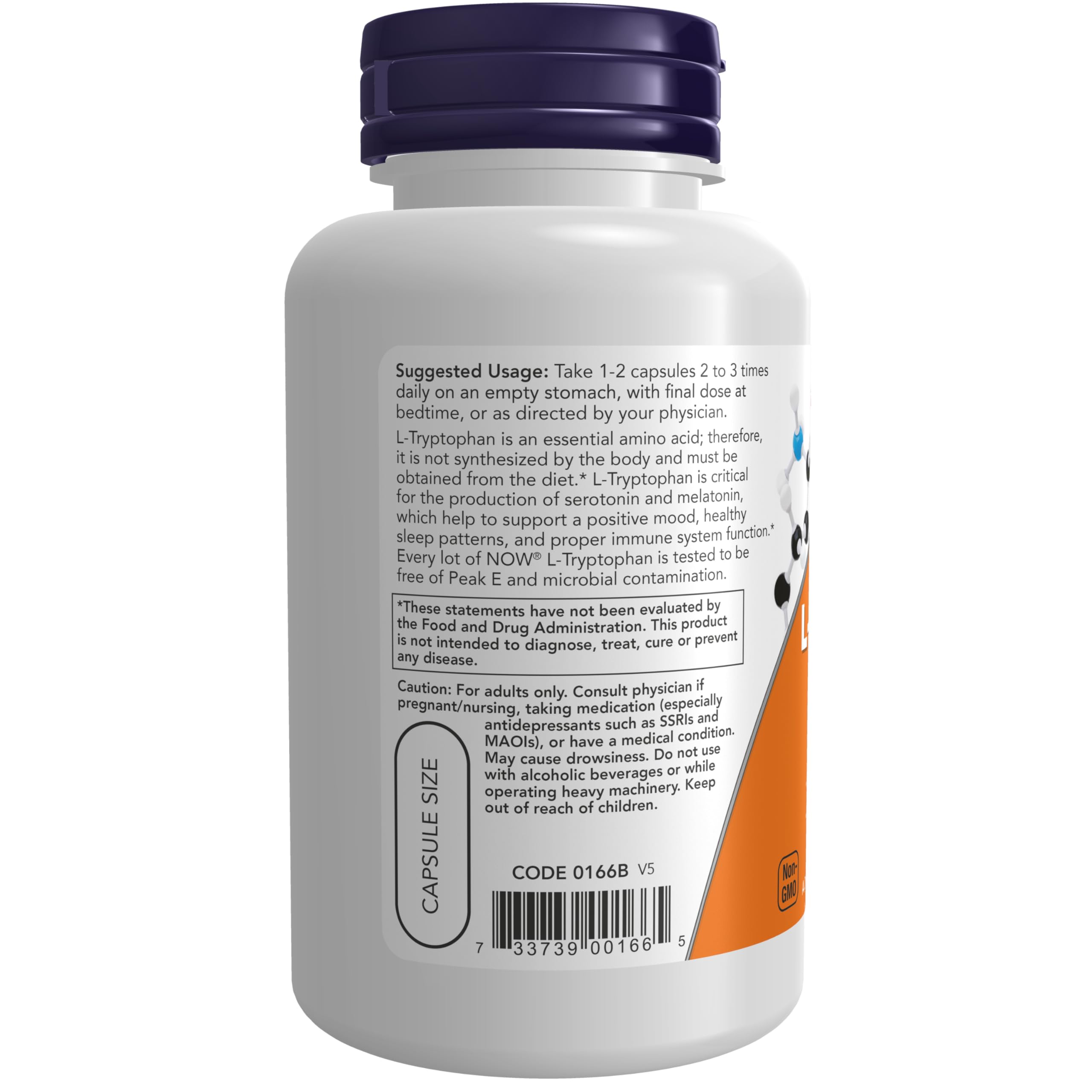 NOW L-Tryptophan supplement facts label