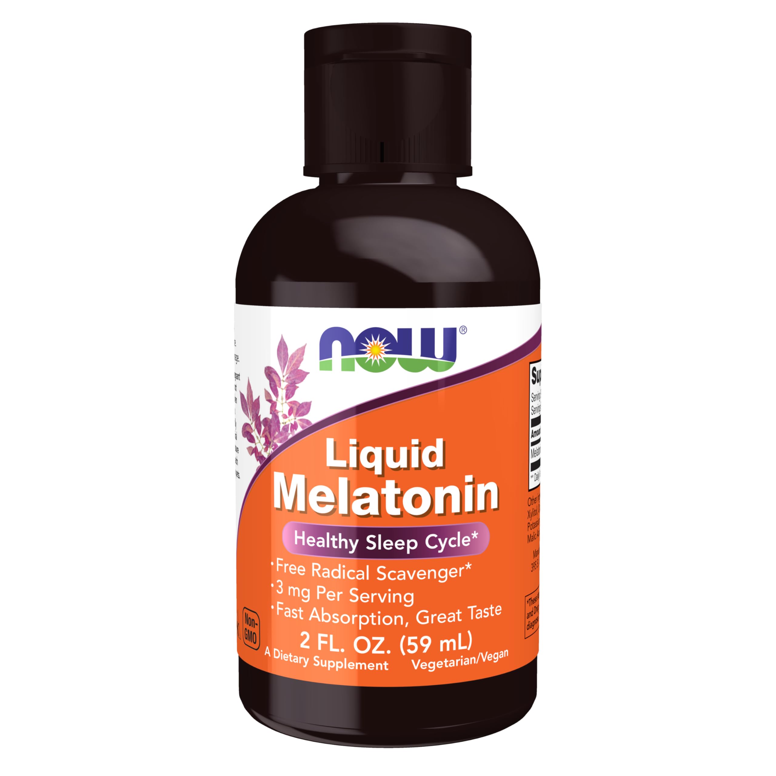 NOW Liquid Melatonin 2 oz bottle front view