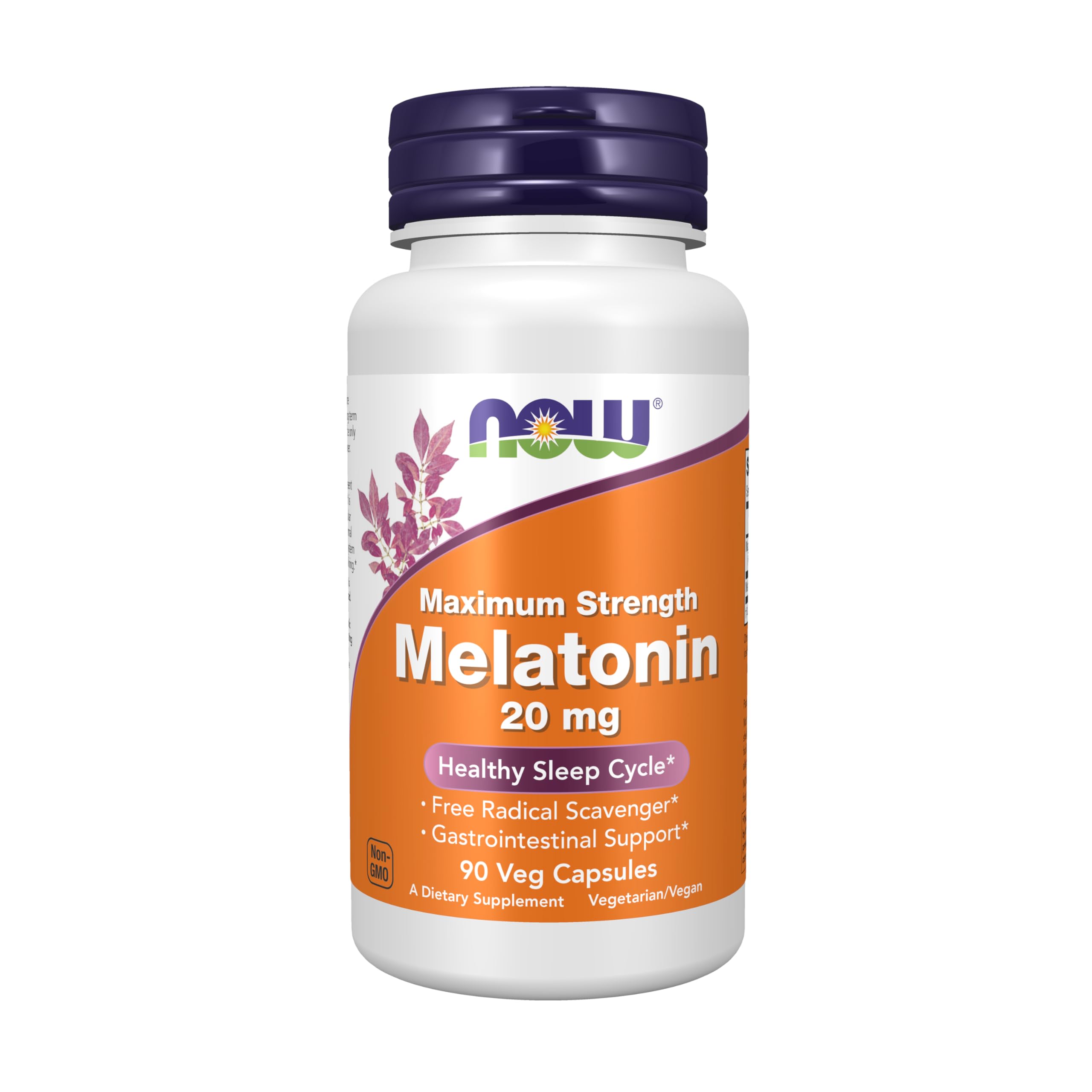 NOW Maximum Strength Melatonin 20 mg 90 Veg Capsules front view
