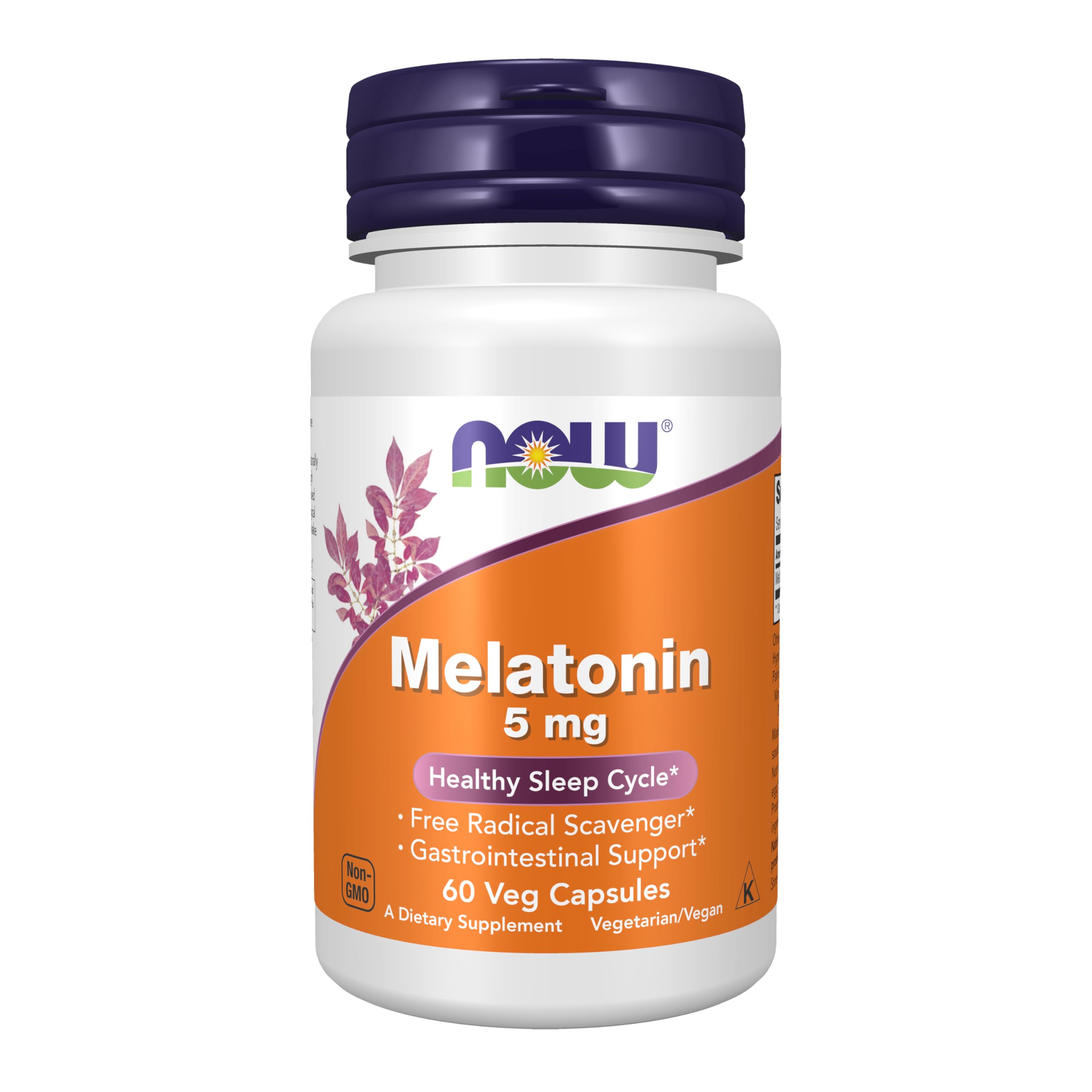 NOW Melatonin 5 mg capsules front view with packaging