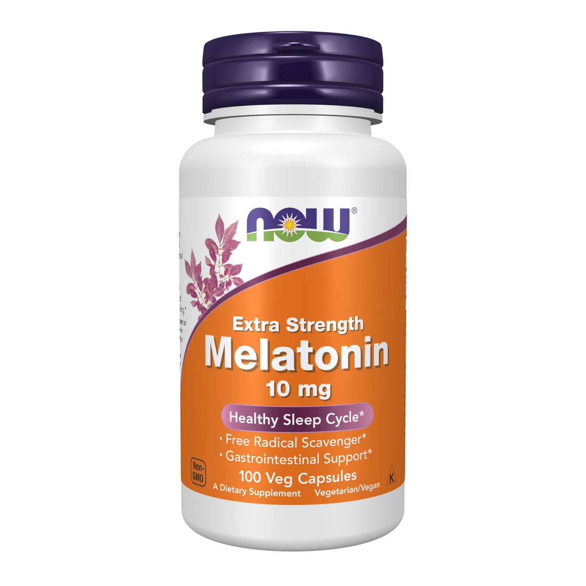 NOW Melatonin Extra Strength 10 mg 100 Veg Capsules front view