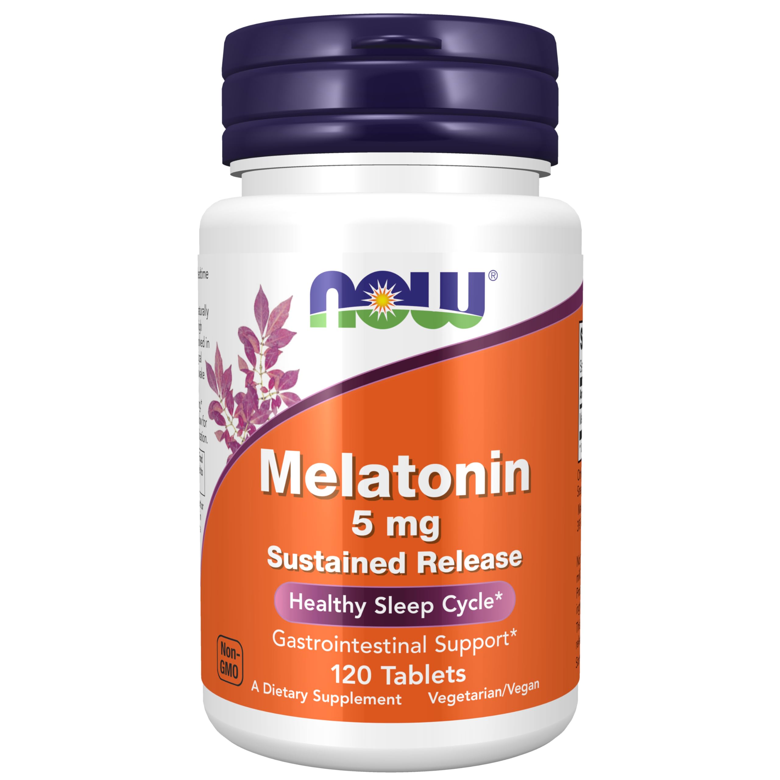 NOW Melatonin Sustained Release 5 mg 120 Tablets front view