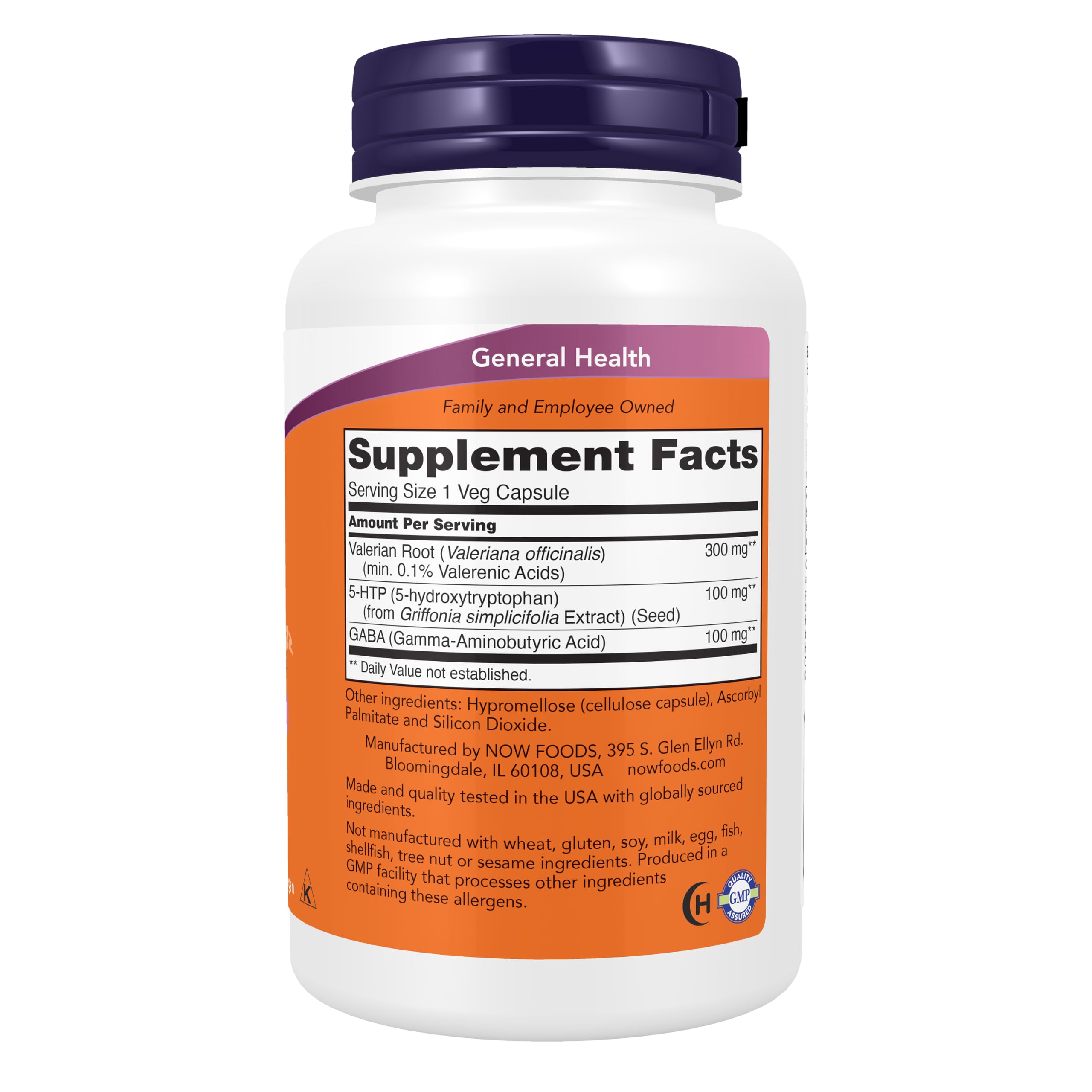 NOW Sleep with Valerian Root plus GABA bottle side view