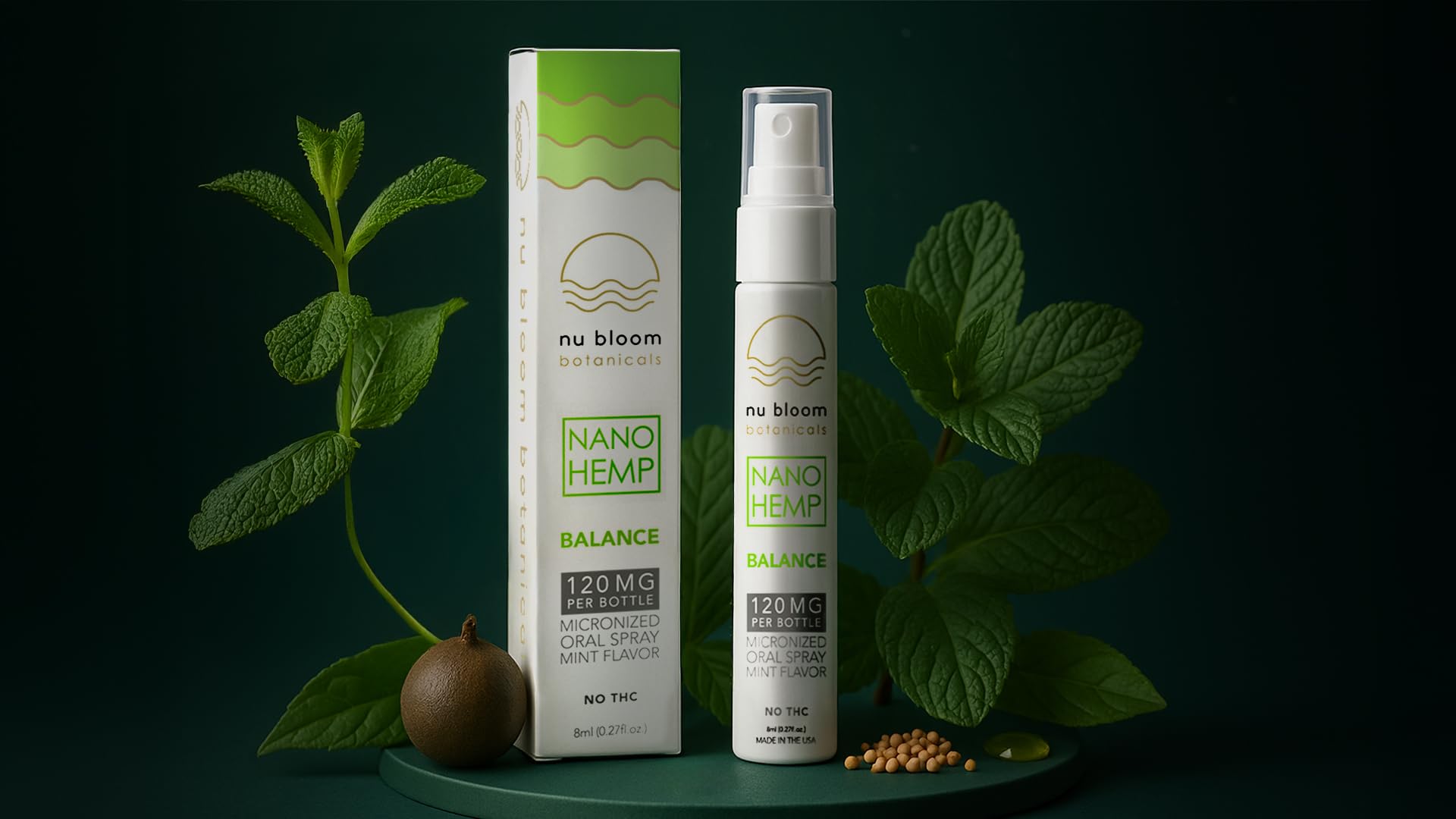 Nu Bloom Botanicals daily wellness Spray 8mL on a table